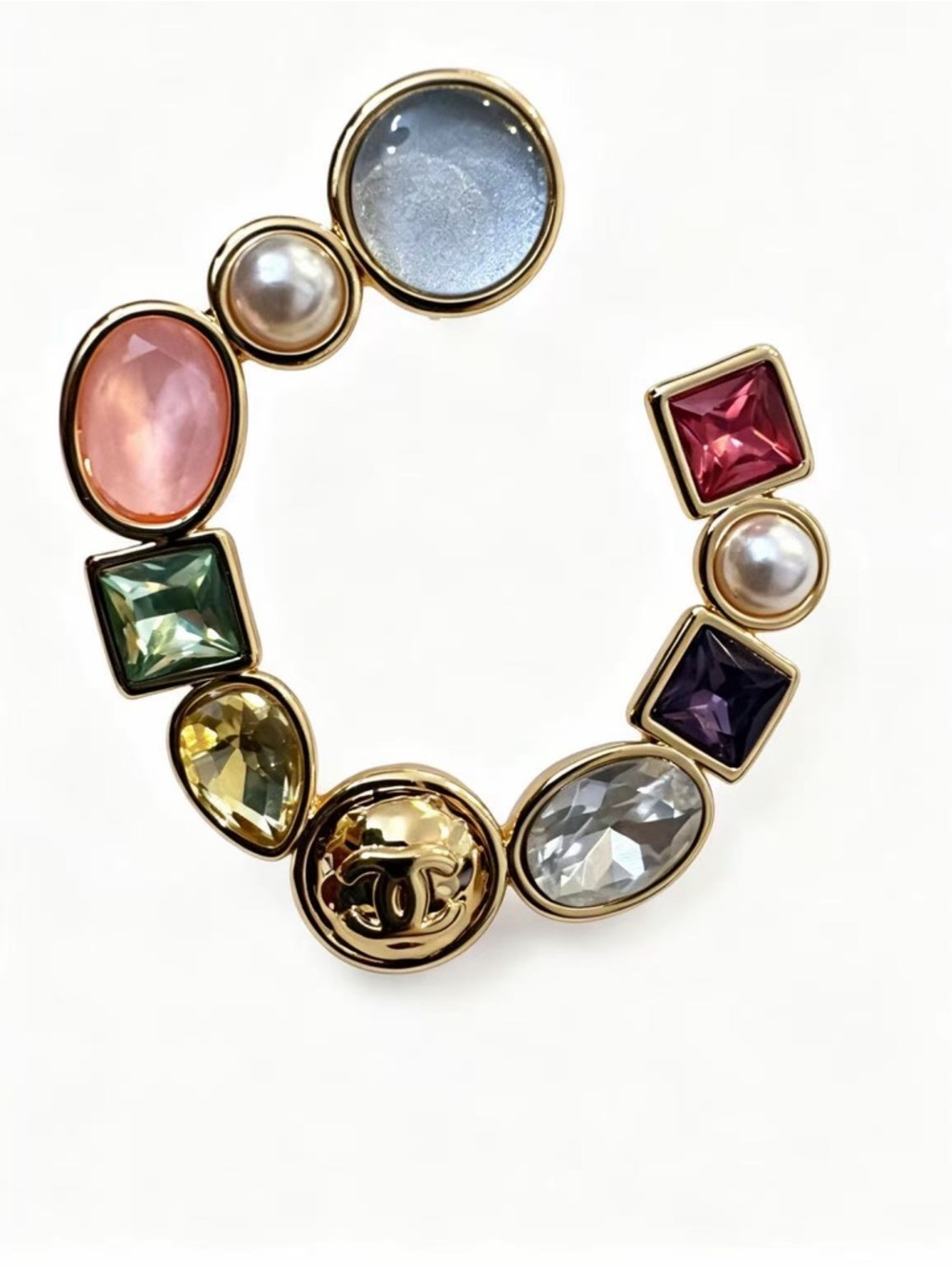 Elegant Gold-Tone Multicolor Crystal Hoop Earrings with Pearls - Picture 3 of 6